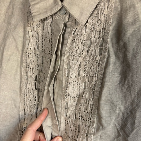 Max Studio Linen Blend Top Women's Medium Long Sleeve Button Up Crochet Corpcore - Picture 6 of 11